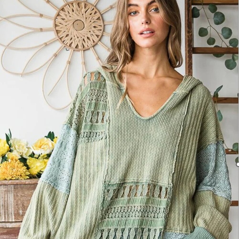 Oli & Hali Green Patchwork Knit Top